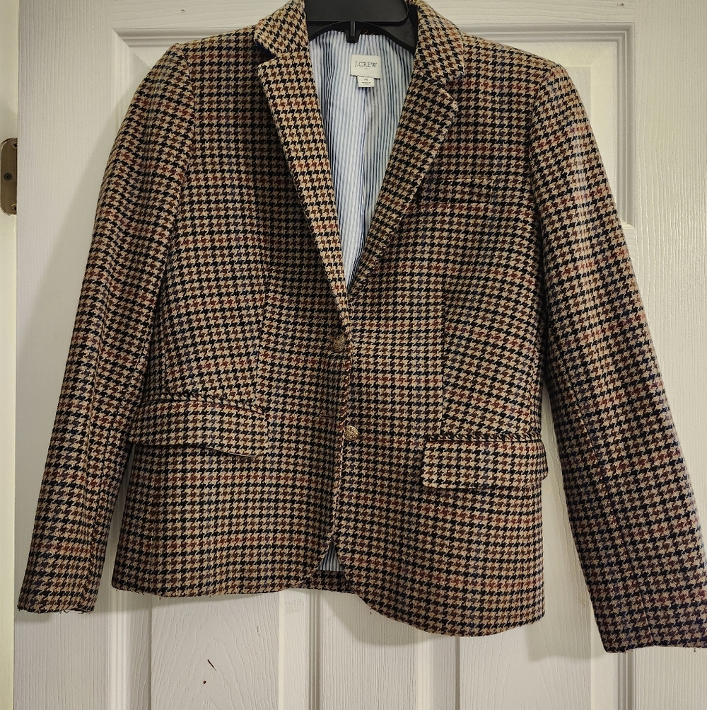 J. Crew Brown Houndstooth Schoolboy Blazer Size 4 - Picture 4 of 11